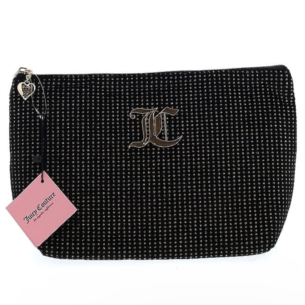 Juicy Couture Black W/ Gold Makeup Bag W/ Toiletry Bottle 12x8 inches Large NWT
